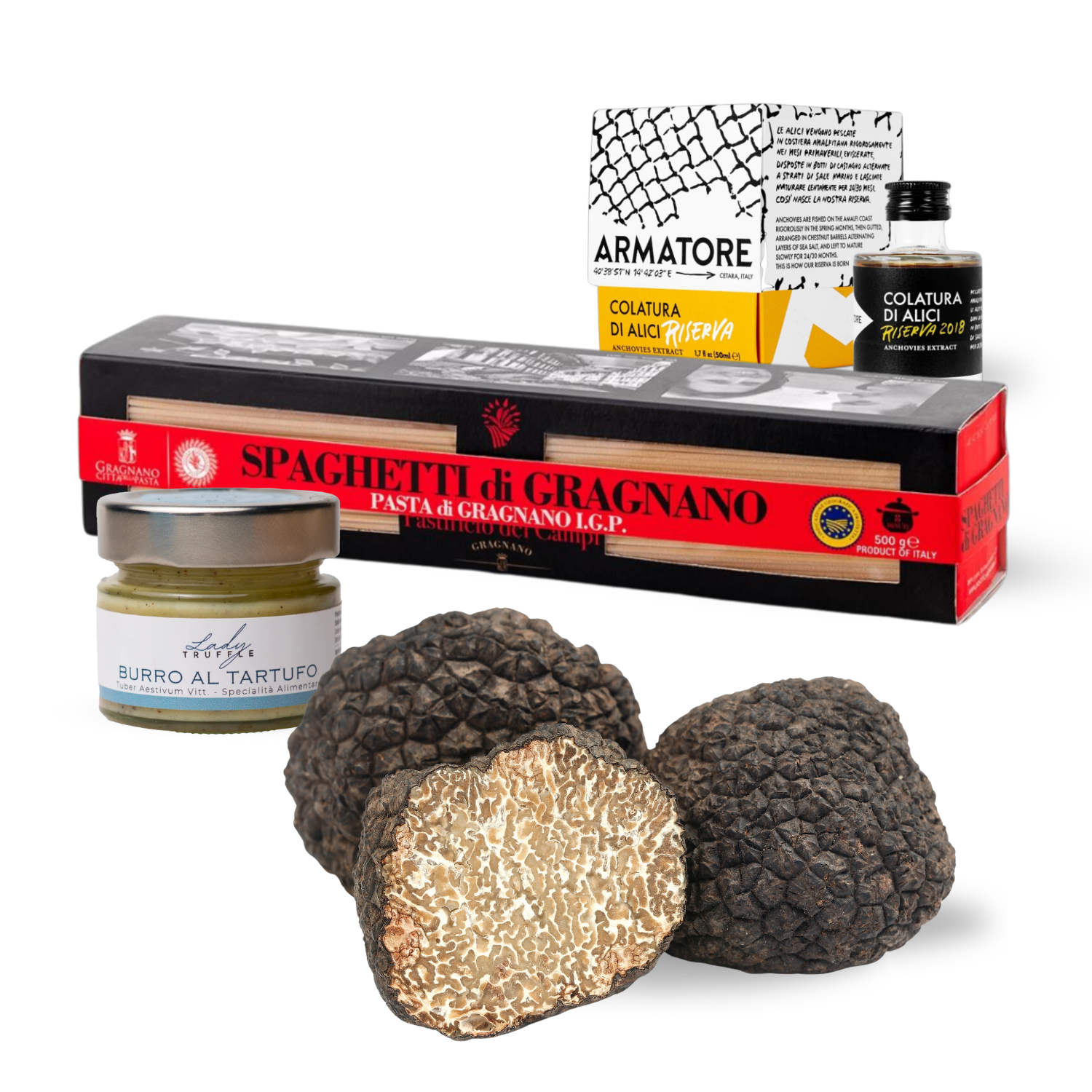 Kit Spaghetti di Gragnano, Colatura di alici, Burro e Tartufo nero estivo